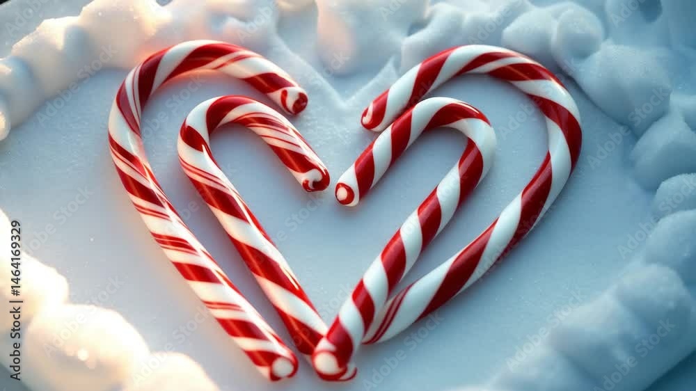 White background featuring a heart-shaped candy cane. Minimalist style. Flat lay view.