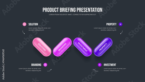 Modern Visualization Four Element Infographic Frame Design. Advertising Performance Slide Layout Vector Illustration. Visual Review 4 Option Diagram Slideshow Template.