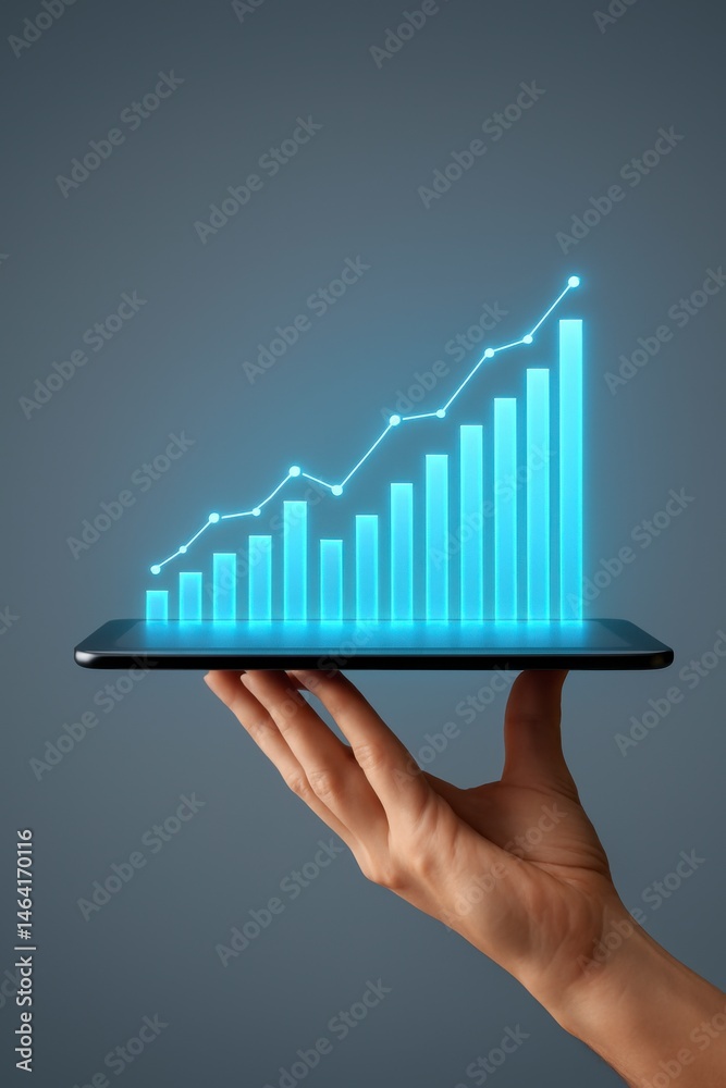 Analyzing business growth trends through digital data visualization office infographic professional environment close-up viewpoint data insights