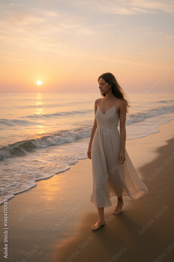 Sunset beach walk ocean shore lifestyle photography serene environment side view tranquility and reflection