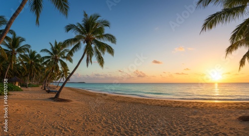 Serene Tropical Sunset Beach with Palm Trees