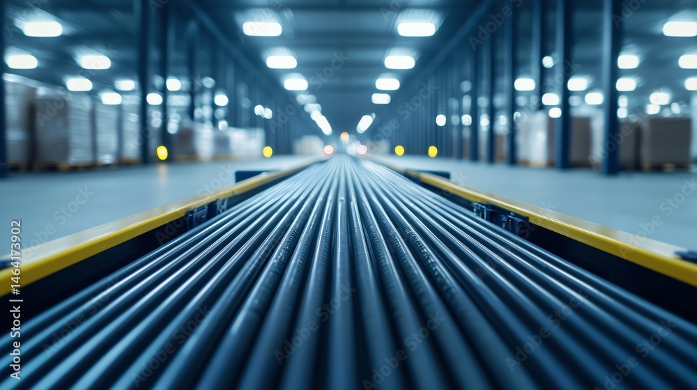 Fototapeta premium Warehouse filled with conveyor belts transporting goods for processing. 3