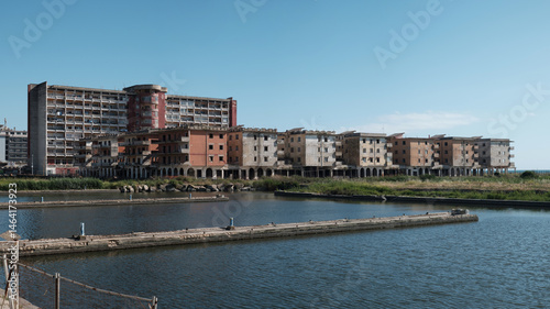 View of the river. Abandoned houses, degradation in Castel Volturno, Caserta - Italy