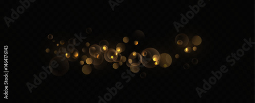 Bokeh Light Effect with Golden Glow. Transparent Background with Soft Blur, Light Circles, Glowing Shine, Abstract Glitter Overlay, Warm Radiant Bokeh for Holiday or Festive Design photo