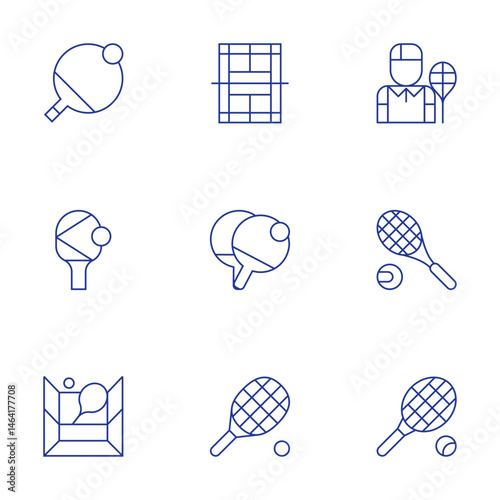 Tennis icons set. Thin Line style, editable stroke. ping pong, tennis, tennis court, tennis player, tennis racket