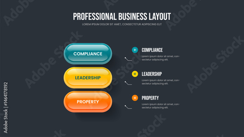 Market Forecast 3 Step Diagram Frame Layout. Corporate Strategy Three Element Infographic Slideshow Template. Service Review Slide Design Vector Illustration.