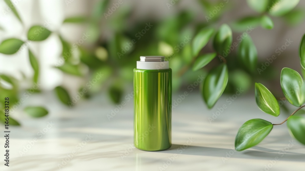 custom made wallpaper toronto digitalA glossy green AA battery mockup with a realistic finish on a cream white background 