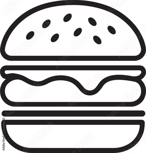Black and white outline of a burger, ready to be used as a coloring page or simple graphic_traced