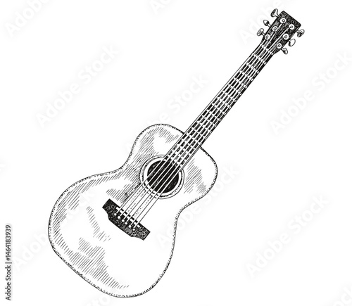 Acoustic Guitar hand drawn vector illustration