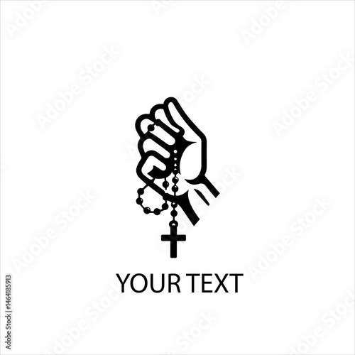 Hand Holding Rosary Vector Logo Silhouette Isolated on White Background