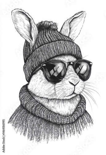 Stylish Rabbit in Sunglasses and Beanie Sweater Illustration