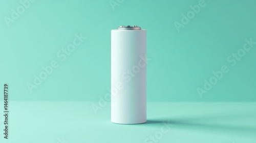 A matte white AA battery mockup with subtle metallic edges on a pastel green background 