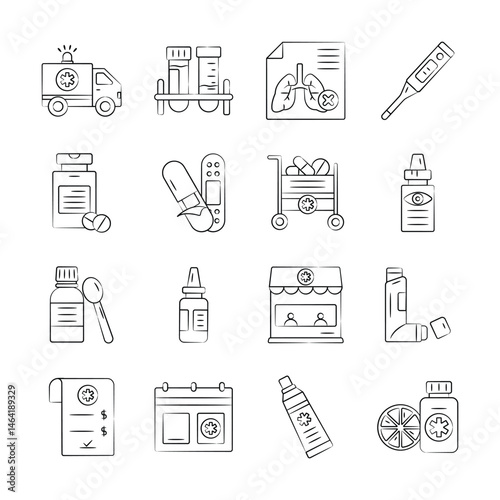Modern collection of healthcare hand drawn icons, ready for premium use