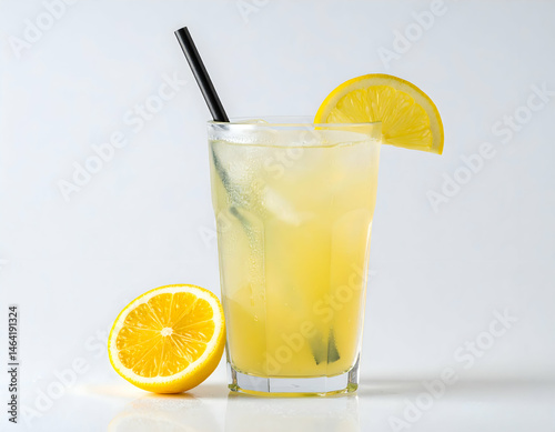 Refreshing glass of lemonade and orange juice with fresh citrus fruits photo