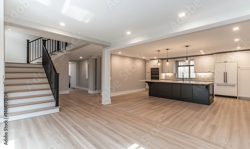 Obraz na płótnie Modern Farmhouse Kitchen Open Concept Home Design Interior Hardwood Floors w salonie