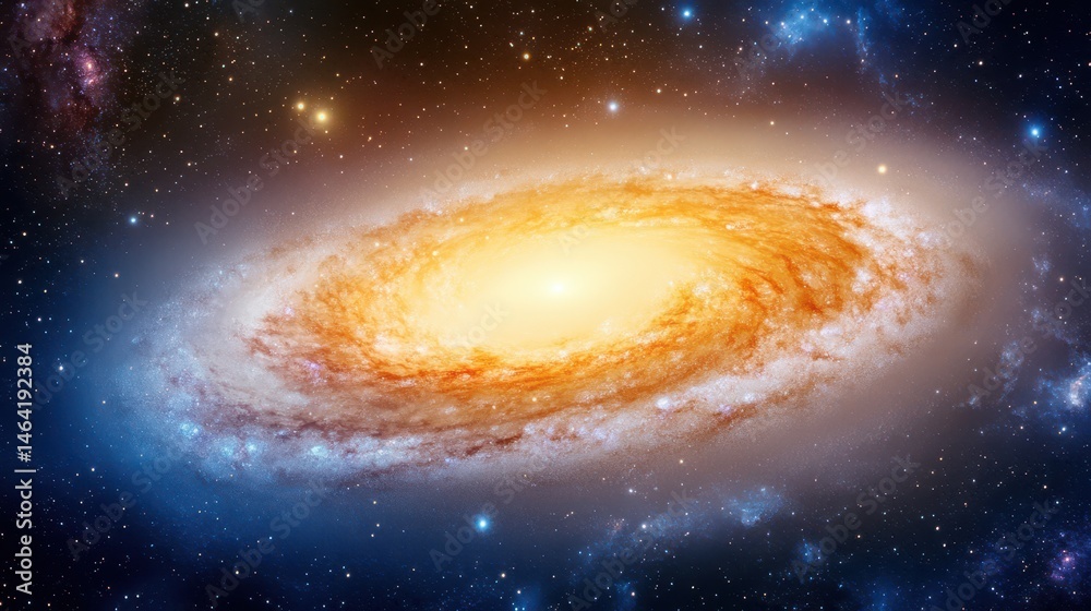 Celestial Tapestry: A breathtaking cosmic panorama unfolds, displaying a radiant spiral galaxy with swirling arms of stars, dust, and gas, a testament to the universe's grandeur.