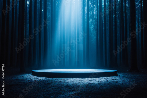 Dark forest illuminated by a mystical fairy circle with ethereal light in the heart of an enchanting glade