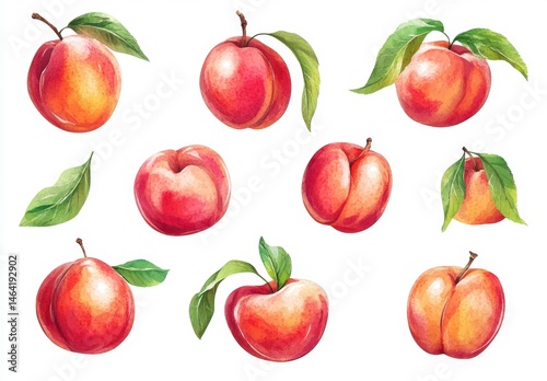 Vibrant Hand-Drawn Peach Illustrations on White Background