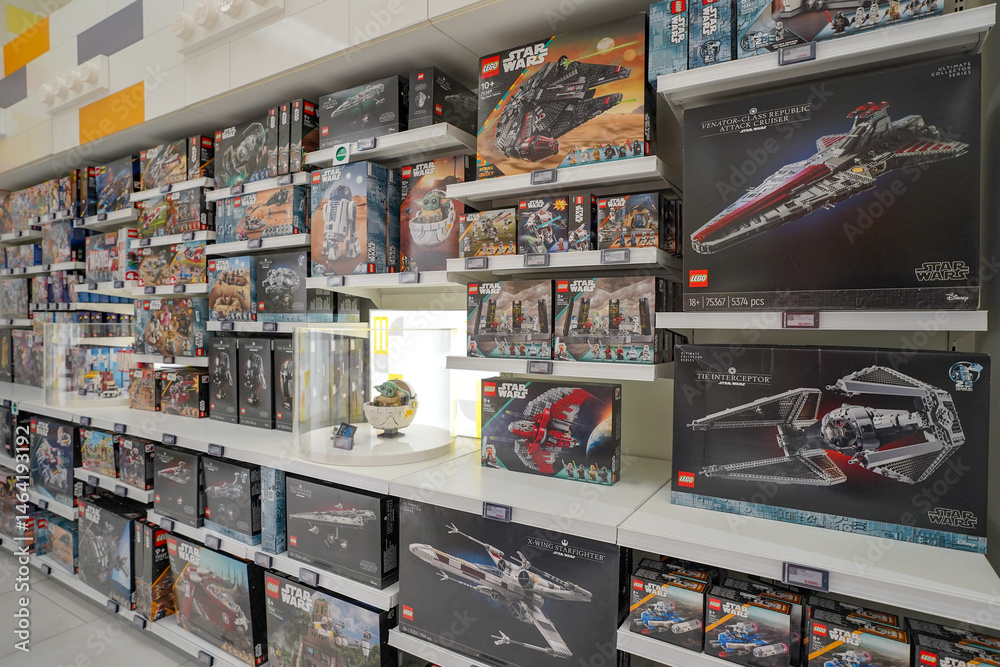 Fototapeta premium Budapest, Hungary , 04 04 2025 : Lego store and collections on display