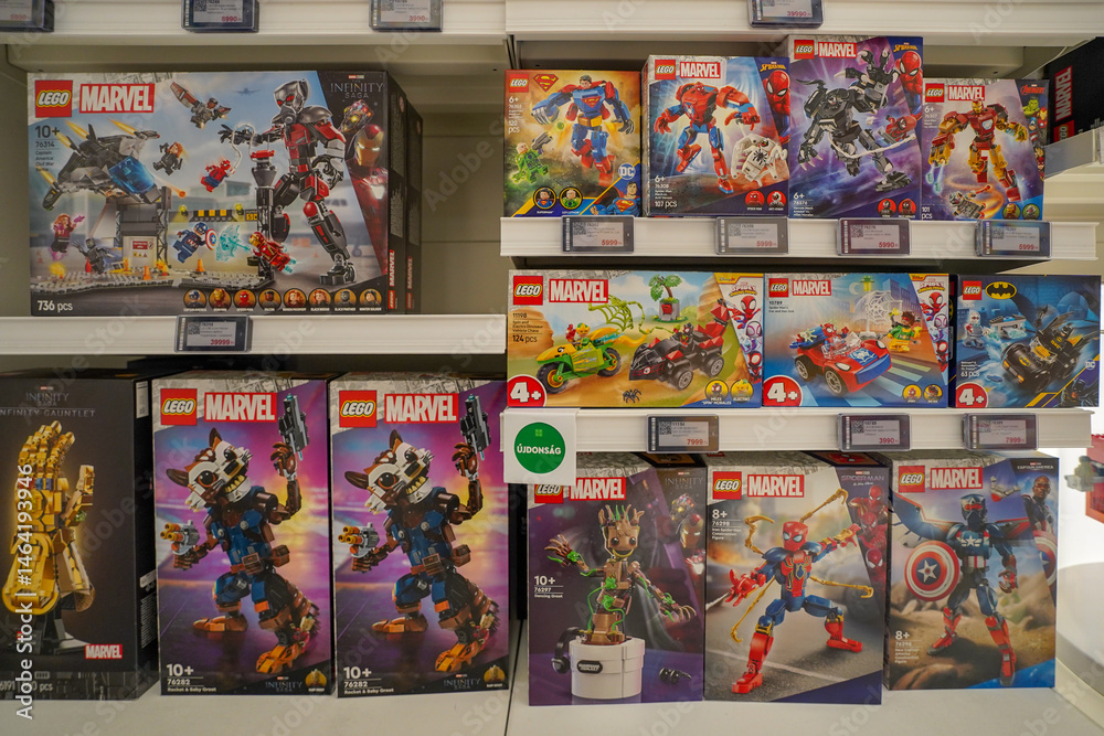 Fototapeta premium Budapest, Hungary , 04 04 2025 : Lego store and collections on display