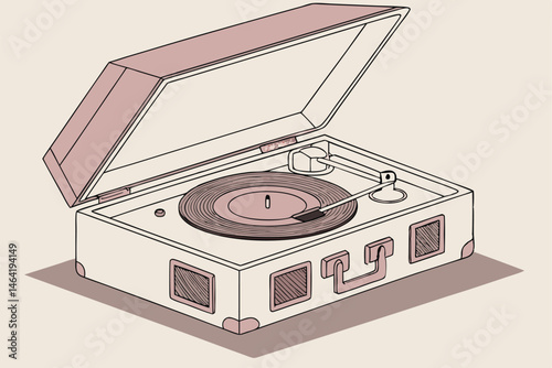 10 Retro record player, vintage turntable, rose gold and cream colors, pastel background, minimalist design, 3D rendering, studio lighting, high detail, sharp focus, mid-century modern aesthetic, viny