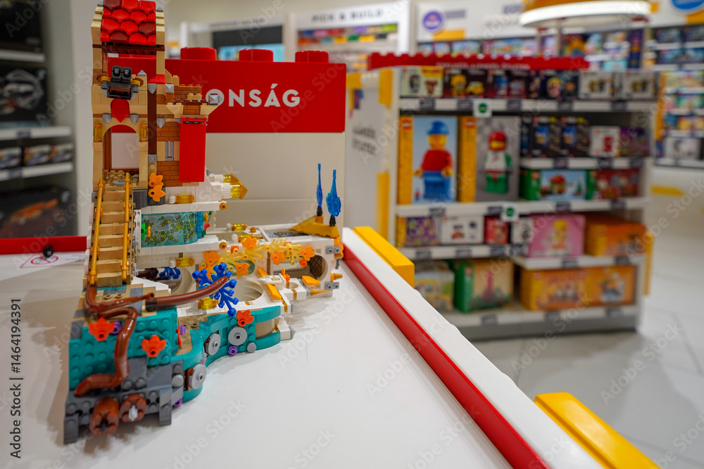 Fototapeta premium Budapest, Hungary , 04 04 2025 : Lego store and collections on display