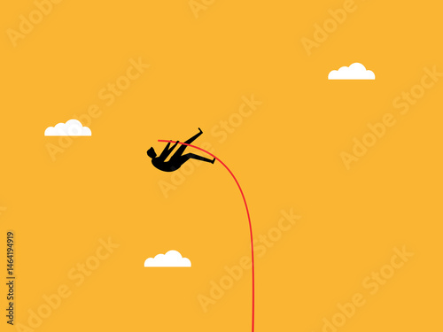 Business Growth, Businessman Pole Vaults As Far As He Can