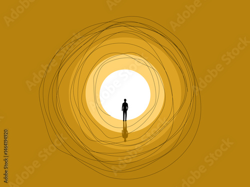 Imagination, release, businessman finds the light at the end of the tunnel