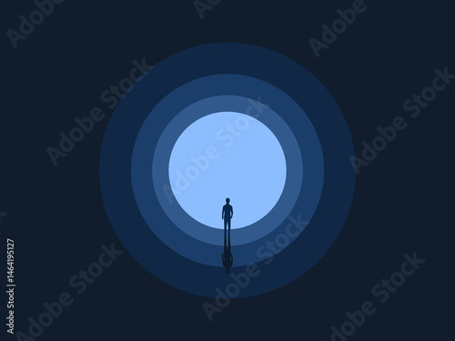Businessman leaves the dark tunnel to find the light