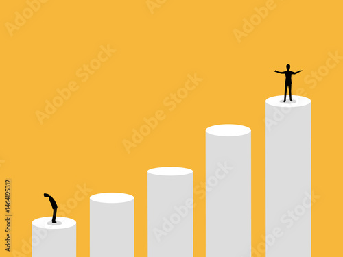 Two businessmen at very different levels on the bar chart