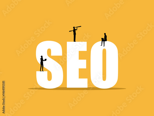 SEO, Team Of Businessmen Exploring Web Page Data
