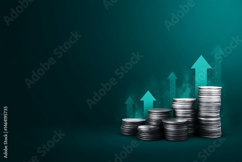 Growing Stacks of Coins Illustrating Financial Growth and Investment Success
