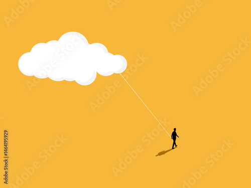 Businessman holding a cloud of success, having a goal, inspiration