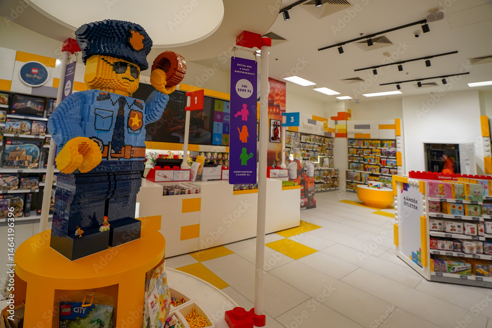 Fototapeta premium Budapest, Hungary , 04 04 2025 : Lego store and collections on display