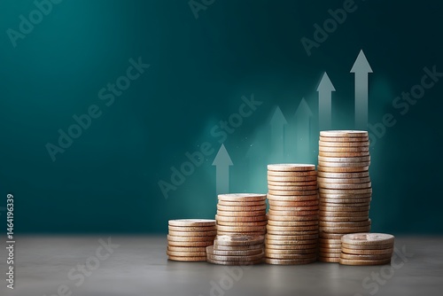 Growing Stacks of Gold Coins Illustrating Financial Growth and Investment Success