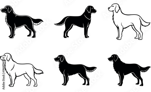 Silhouette dog breed illustrations of Golden Retriever and Labrador Retriever