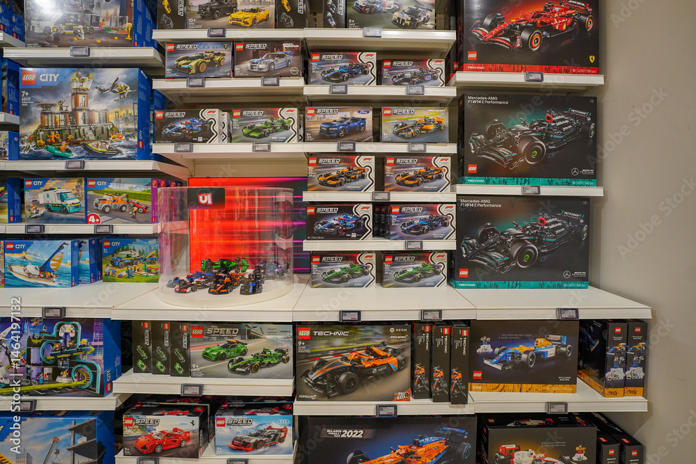 Fototapeta premium Budapest, Hungary , 04 04 2025 : Lego store and collections on display