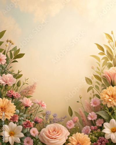 Wallpaper Mural Floral Minimalist Background with Vintage 3D Design Aesthetic Torontodigital.ca