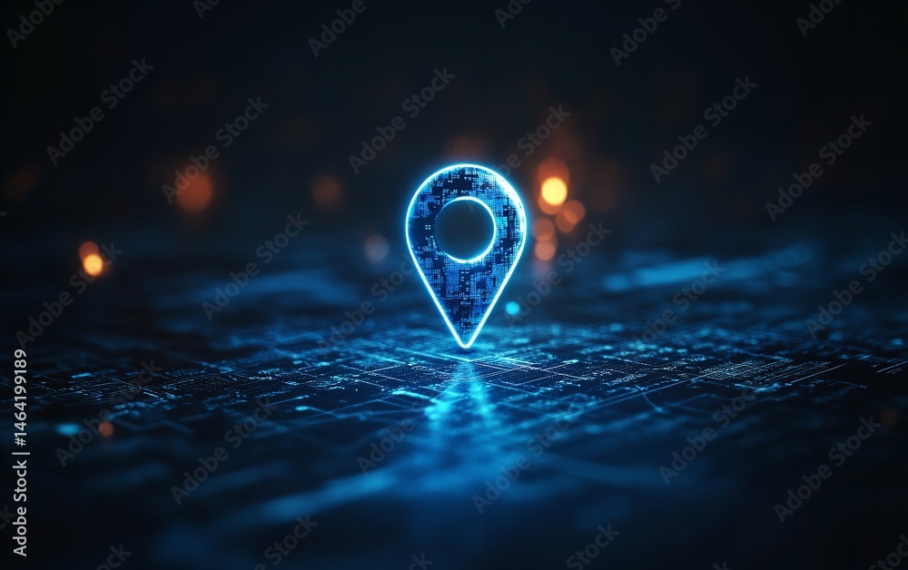 Glowing Digital Map Location Pin Futuristic GPS Navigation Tech Concept