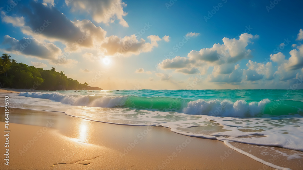 Obraz premium Landscape of beautiful beach and sunset