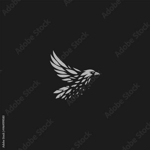 Flying crow logo with fragmented feather silhouette style.
