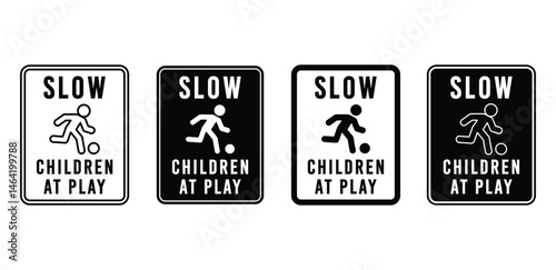 Children at Play Sign Icons Black and White Vector Designs Illustration
