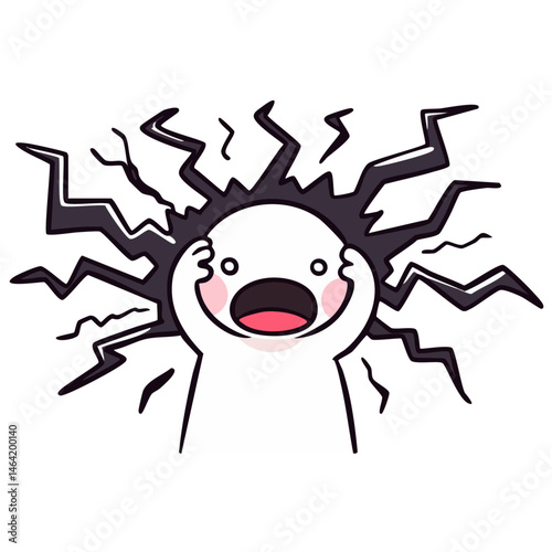 Scared screaming character holding head in hands, panic or anxiety attack, emotional suffering, mental health concept, doodle cartoon character, isolated vector illustration