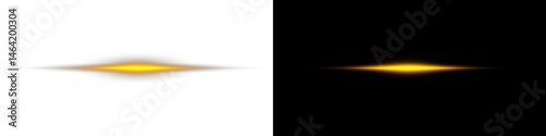 Shining horizontal light with yellow gold color and radiant glow. Bright beam, sun flare, and shimmer effect for luxury, magic, and celebration designs. Png illustration on transparent background.