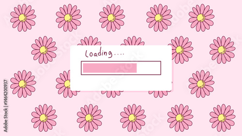 Aesthetic style pink flowers loading screen illustration. Adorable soft pink pastel color design.