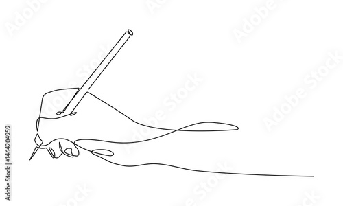 Hand with Pen Writing One Line Drawing. Minimalistic Simple Linear Illustration of Writers Hand with Pen. Writing or Business Concept One Line Art for Modern Design.