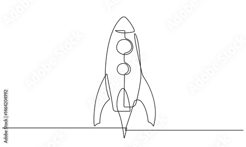 Rocket Continuous One Line Drawing. Rocket Start Simple Abstract Black and White Minimal Single Line Art Vector Illustration.