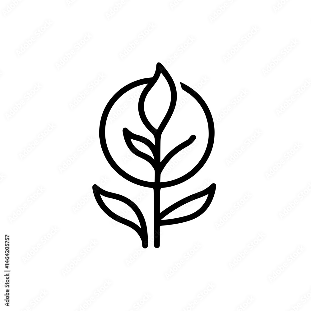 Simple black and white icon of a plant symbolizing sustainability, eco-friendly Simple black and white icon of a plant symbolizing sustainability, eco-friendly