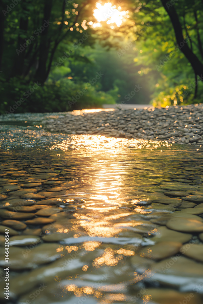 Golden Dawn: A Serene Spring Water Emergence in Nature's Oasis Capturing Tranquility and Renewal