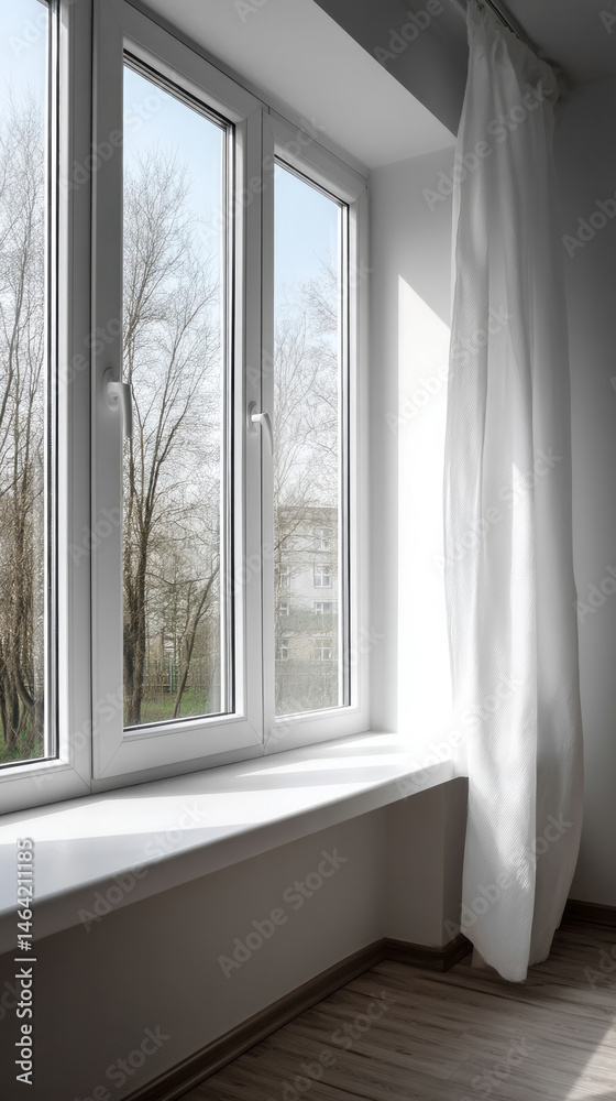 Fototapeta premium Sunlight dances through sheer curtains, whispering tales of Beltane morning and hygge serenity, inviting quiet contemplation and renewal